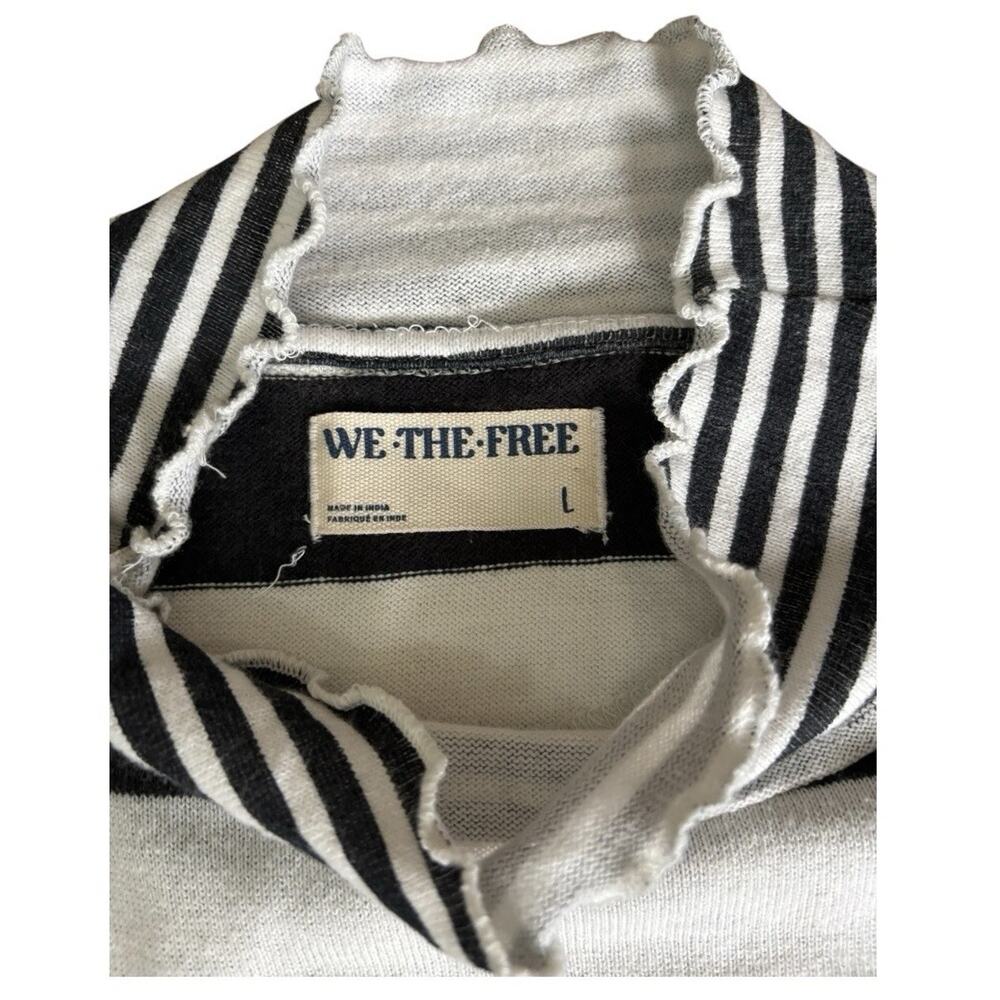Free People We The Free Punk Playful Striped Tee Mock Neck Top Black Ivory L - Picture 6 of 9